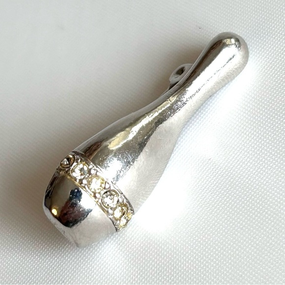 Silver Tone Bowling Pin With Crystals Unisex Brooch Pin - Picture 9 of 9